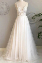 A-line Simple Spaghetti Straps Beach Wedding Dresses Lace Wedding Gowns