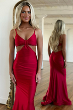 Red Mermaid Floor Length Prom Dress with Delicate Spaghetti Straps