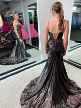 Sleek Liquid Metallic Corset Prom Dress with High Slit