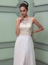 Wedding Dresses Jewel Neck Floor Length Chiffon Lace Regular Straps See-Through with Sash  Ribbon Beading Split