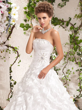 Ball Gown Wedding Dresses Strapless Floor Length Taffeta Sleeveless with Beading Cascading Ruffle Criss-Cross