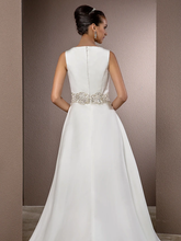 Wedding Dresses Bateau Neck Cathedral Train Satin Regular Straps Vintage Inspired with Beading
