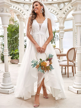 A-Line Wedding Dresses V Neck  Chiffon Lace Tulle Sleeveless Romantic Casual with Lace Ruched Draping