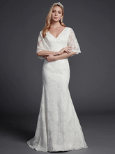 Wedding Dresses V Neck  Lace Half Sleeve Beautiful Back with Lace