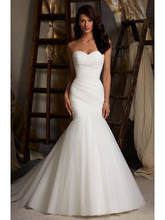 Wedding Dresses Sweetheart Neckline Court Train Tulle Strapless Simple Sexy Little White Dress with Ruched