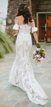 Vintage Off Shoulder Half Sleeve See Through Ivory Lace Nude Wedding Dresses, WD0009