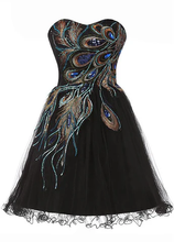 Chic Tulle Satin Beaded Sweetheart Neckline A-Line Short Cocktail Dress Black Homecoming Dress Y8483
