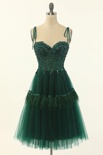 A-Line Green Tulle Above Knee Length Homecoming Dress Party Dress Y1703