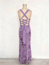 Lavender Square Neckline Floral Sequin Column Prom Dress with Wide Straps