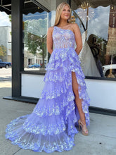 Livia |Sheath One Shoulder Tiered Lace Long Prom Dress