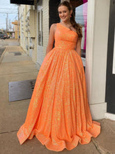 Charlee |A-Line One Shoulder Sequins Prom Dress with Pockets