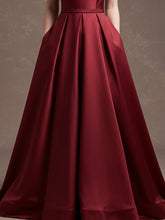 Burgundy Sheath/Column V-Neck Floor-Length Satin Prom Dress
