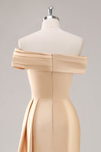 One Shoulder Pleated Champagne Sheath Long Formal Dress