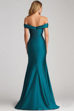 Mermaid Off The Shoulder Peacock Blue Satin Ruched Long Formal Dress