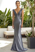 Sheath Dark Grey V-Neck Long Formal Dress with Lace