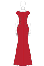 Sheath Long Scoop Red Formal Dress with Cap Sleeves