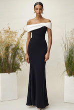 White Black Sheath Off the Shoulder Long Formal Dress