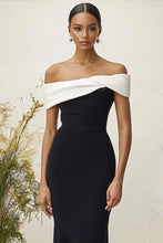 White Black Sheath Off the Shoulder Long Formal Dress