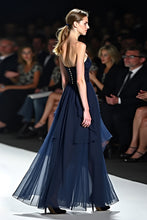 Sweetheart Navy A Line Long Gala Dress with Ruffles