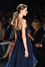 Sweetheart Navy A Line Long Gala Dress with Ruffles