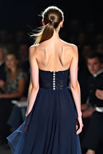 Sweetheart Navy A Line Long Gala Dress with Ruffles