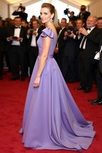 Elegant V-Neck Purple Satin A Line Gala Dress with Flying Sleeves