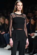 Black Mesh Sexy Tops Flared Pants Two-Piece Set