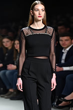 Black Mesh Sexy Tops Flared Pants Two-Piece Set