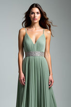 Spaghetti Straps Dusty Sage Pleated Long Wedding Guest Dress