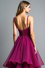 A Line Ruched Dark Purple Long Wedding Guest Dress with Ruffles