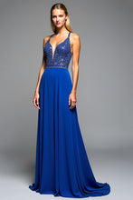 A Line Long Chiffon Royal Blue Formal Dress with Beading