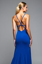 A Line Long Chiffon Royal Blue Formal Dress with Beading