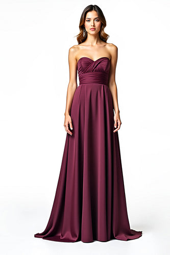 Sweetheart Long A Line Burgundy Ruched Formal Dress
