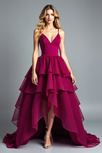 Tiered Asymmetrical Chiffon Burgundy A Line Formal Dress