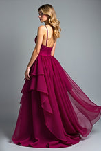 Tiered Asymmetrical Chiffon Burgundy A Line Formal Dress