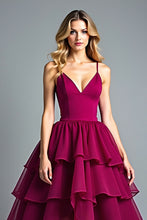 Tiered Asymmetrical Chiffon Burgundy A Line Formal Dress