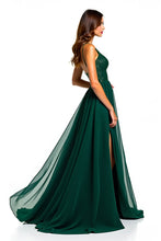 Long Beaded Dark Green Tulle Formal Dress with Slit