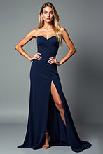 Long Chiffon Navy Sweetheart Formal Dress with Slit