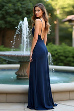 Long Chiffon Navy Sheath Wedding Guest Dress with Slit
