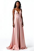 Spaghetti Straps Blush A Line Long Satin Wedding Guest Dress