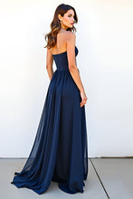 Sweetheart Navy A Line Ruched Long Wedding Guest Dress