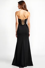 Long Appliqued Black Sweetheart Black Tie Dress with Slit