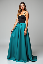 A Line Black Peacock Blue Satin Long Formal Dress