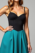 A Line Black Peacock Blue Satin Long Formal Dress