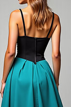 A Line Black Peacock Blue Satin Long Formal Dress