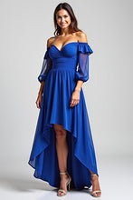 Royal Blue Off the Shoulder High-Low Formal Dress with Half Sleeves