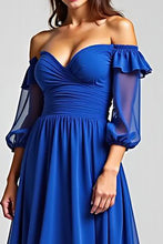 Royal Blue Off the Shoulder High-Low Formal Dress with Half Sleeves