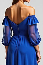 Royal Blue Off the Shoulder High-Low Formal Dress with Half Sleeves