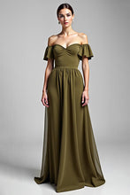 A Line Olive Chiffon Long Formal Dress with Ruffles