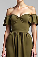 A Line Olive Chiffon Long Formal Dress with Ruffles